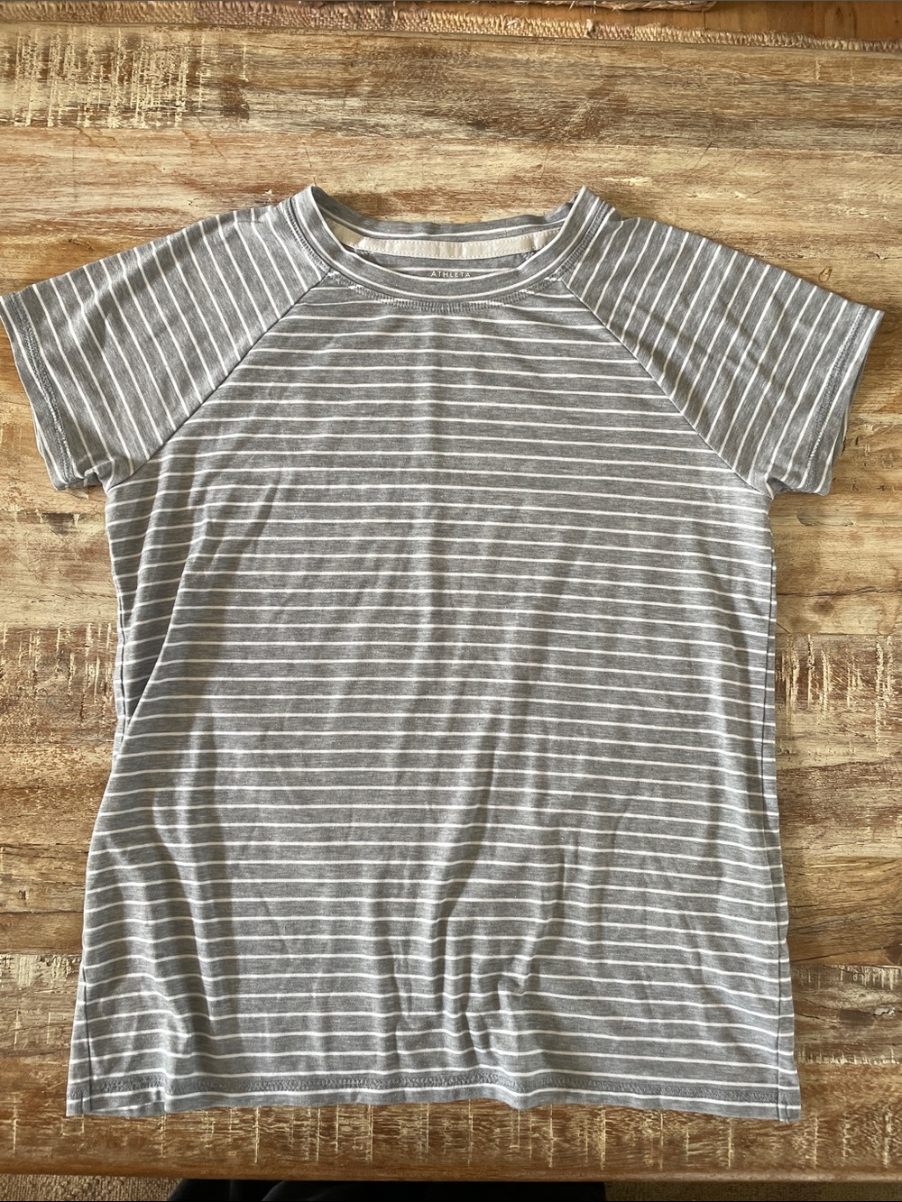 Athleta Girl Gray and White Striped Short Sleeve Tee